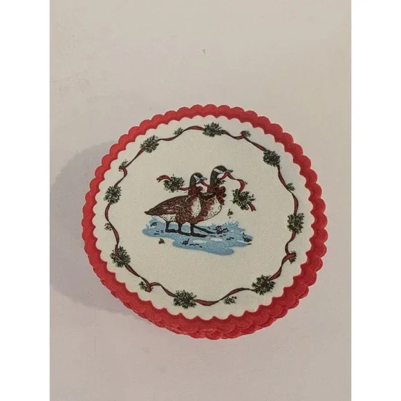 Vintage Christmas Geese Paper Coasters With Tin Potpourri Press Holiday 3.25" - Picture 4 of 15